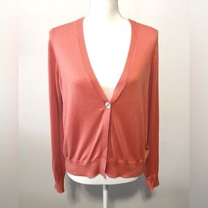 Banana Republic Silk Blend One Button Cropped Cardigan Peach Pink/Coral. Size L